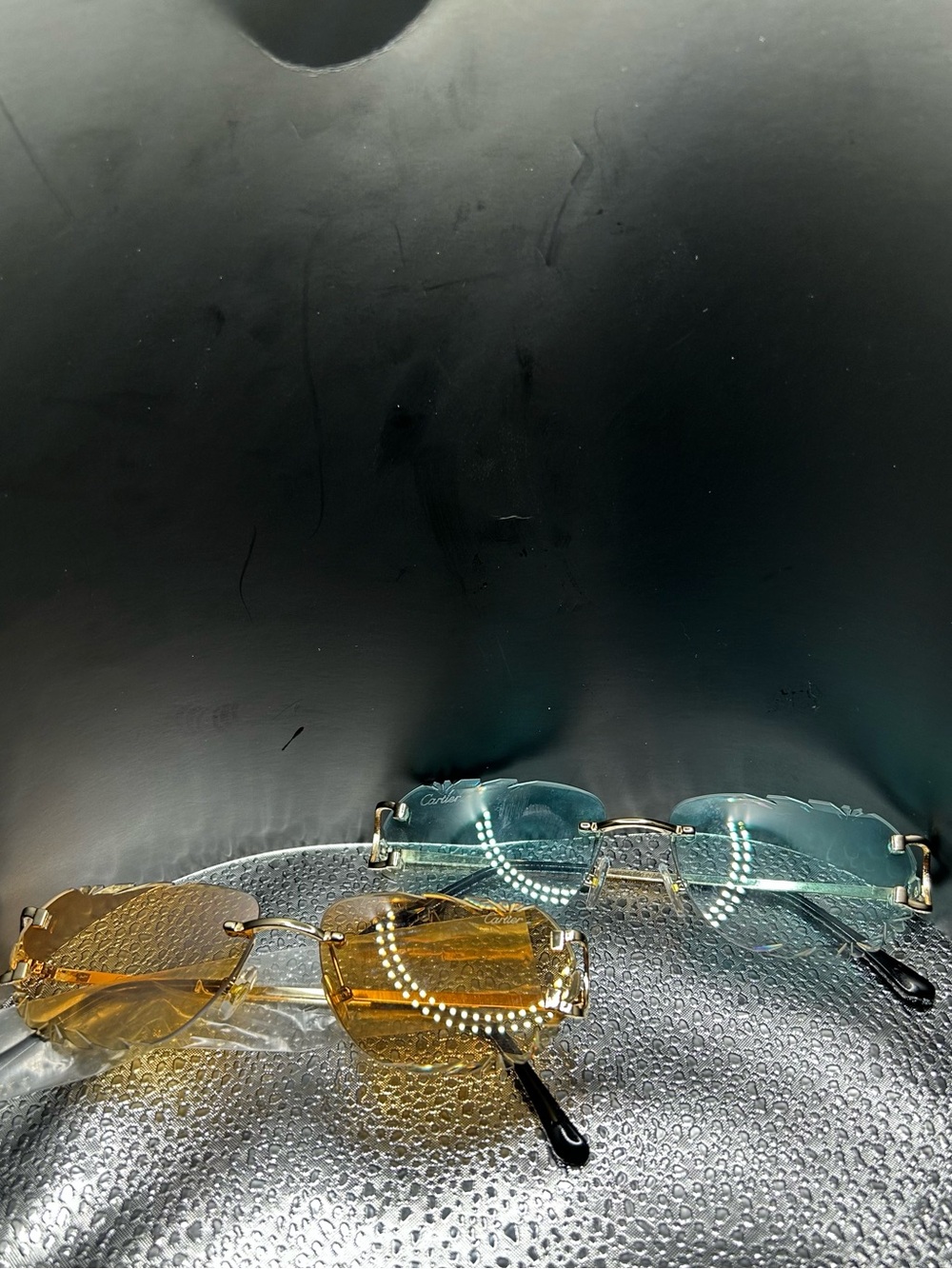 & Other Stories Rimless Sunglasses with Amber and Teal Lenses
